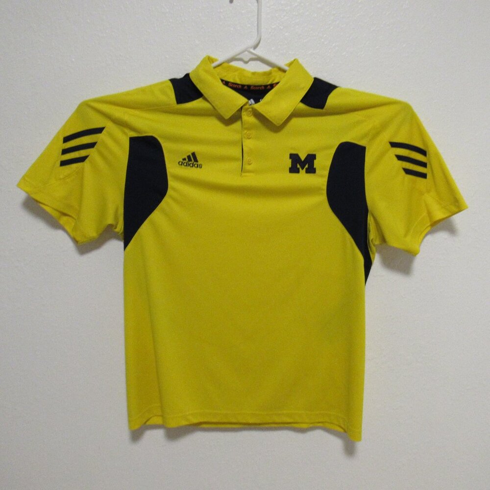 Michigan Wolverines Adidas Polo Shirt Short Sleeve Yellow Men's size Large